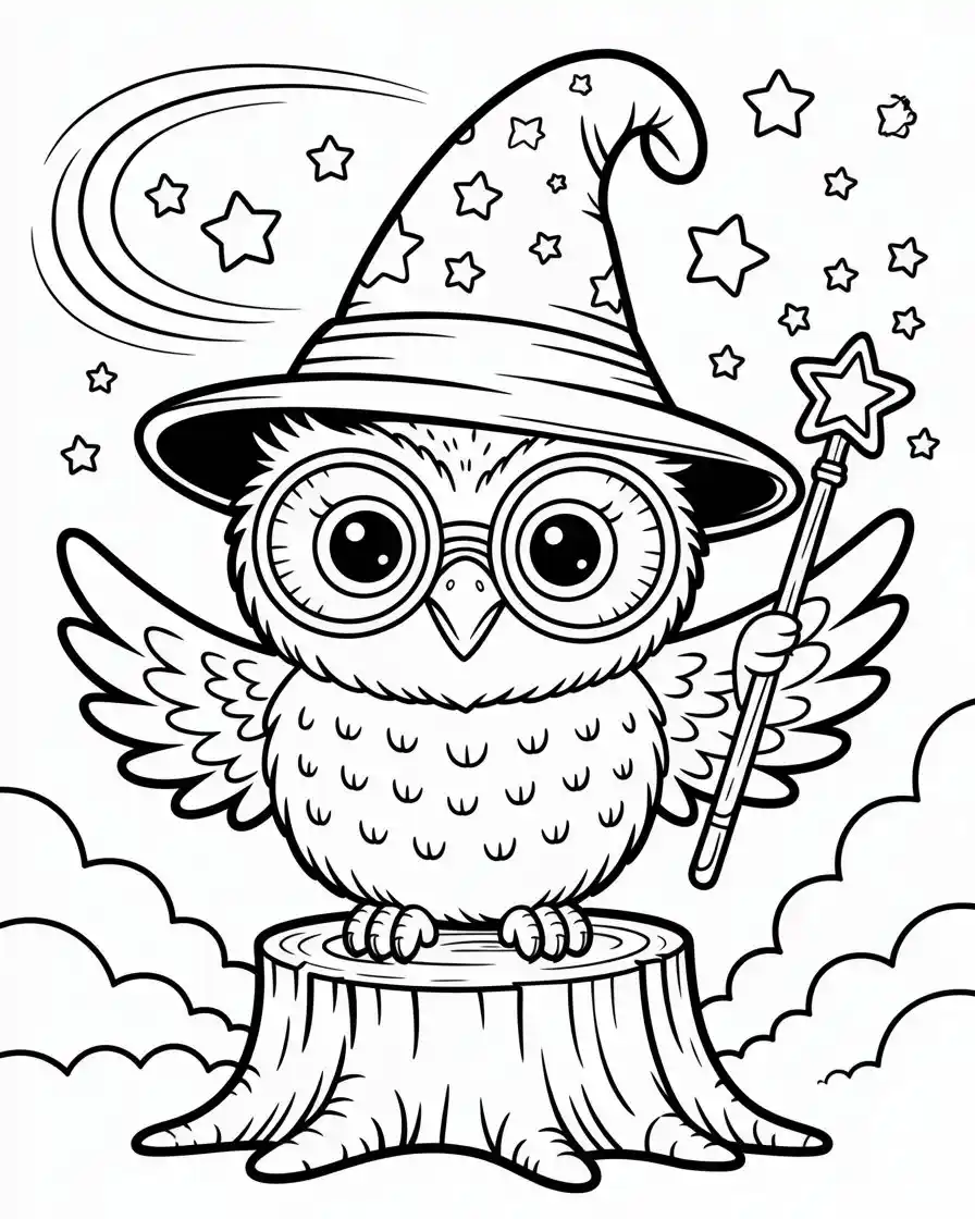wizard owl coloring page 1
