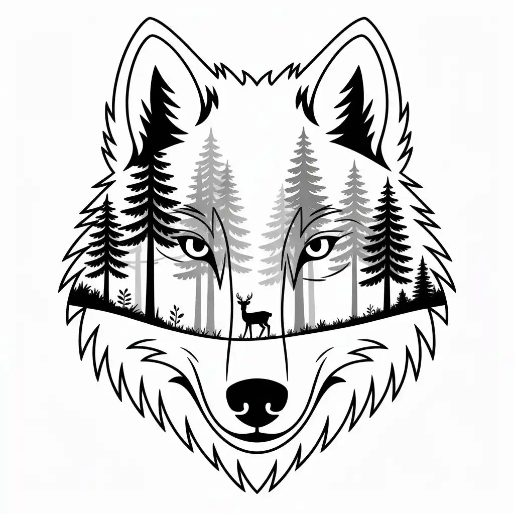 wolf forest double exposure coloring page