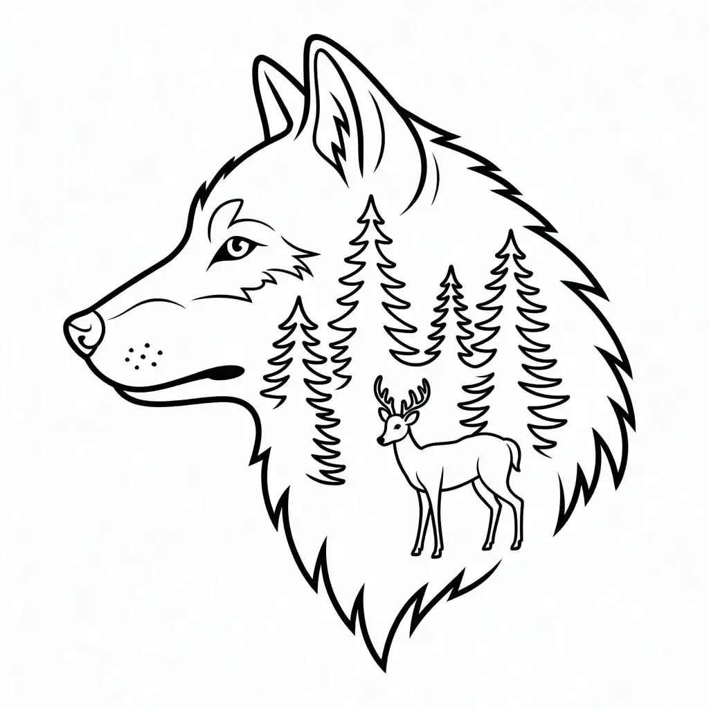 wolf forest double exposure coloring page