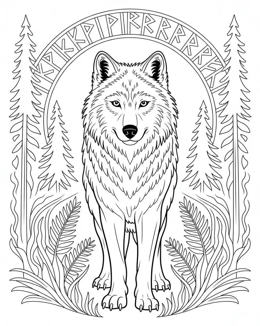 wolf with rune circle coloring page