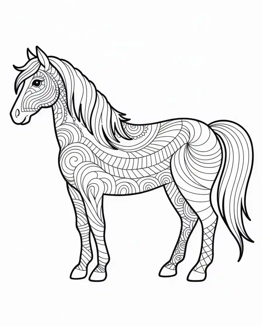 zentangle horse coloring page 1