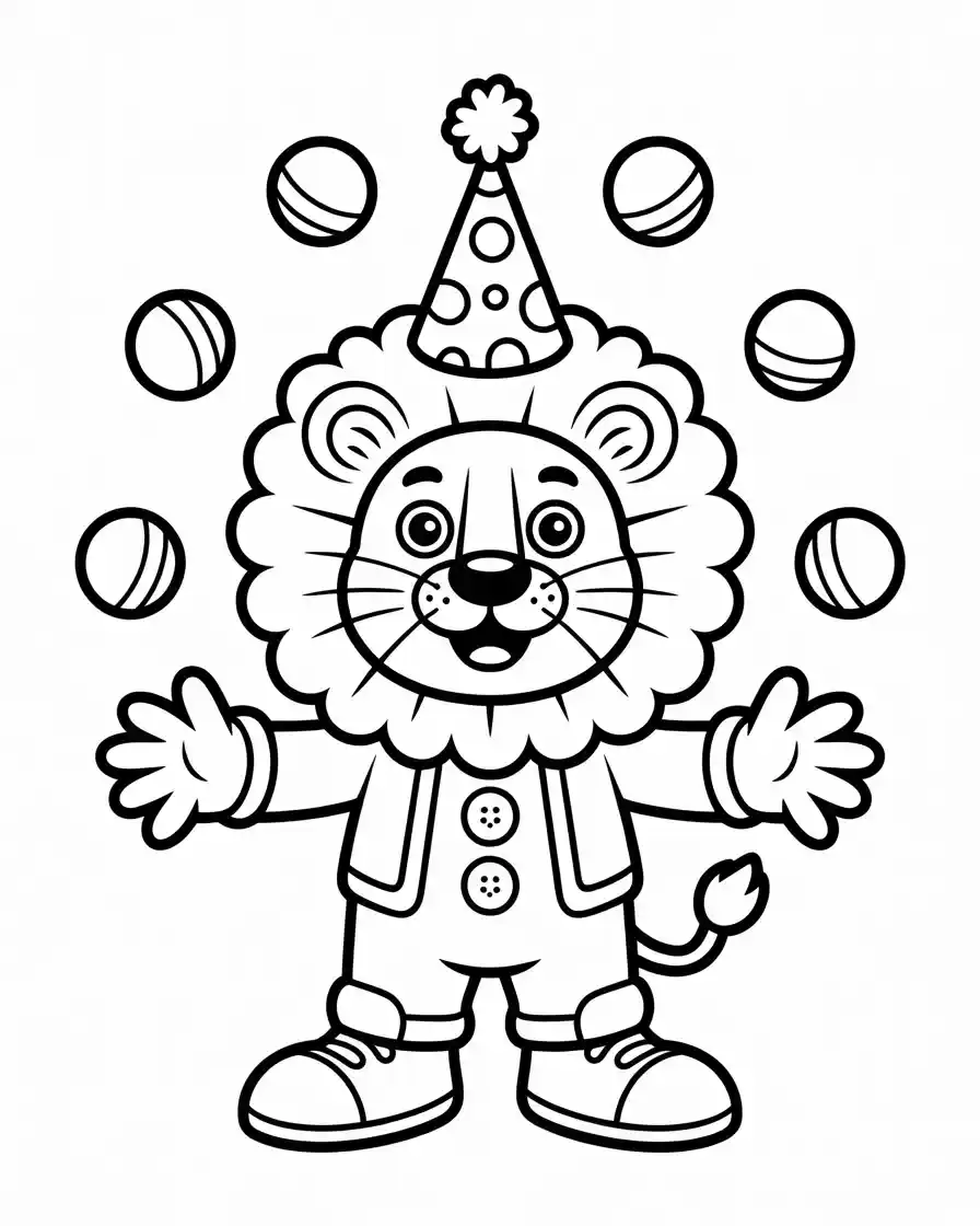 circus clown lion juggling coloring page