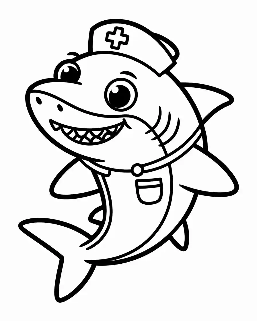 cute nurse shark cartoon character outline illustration
