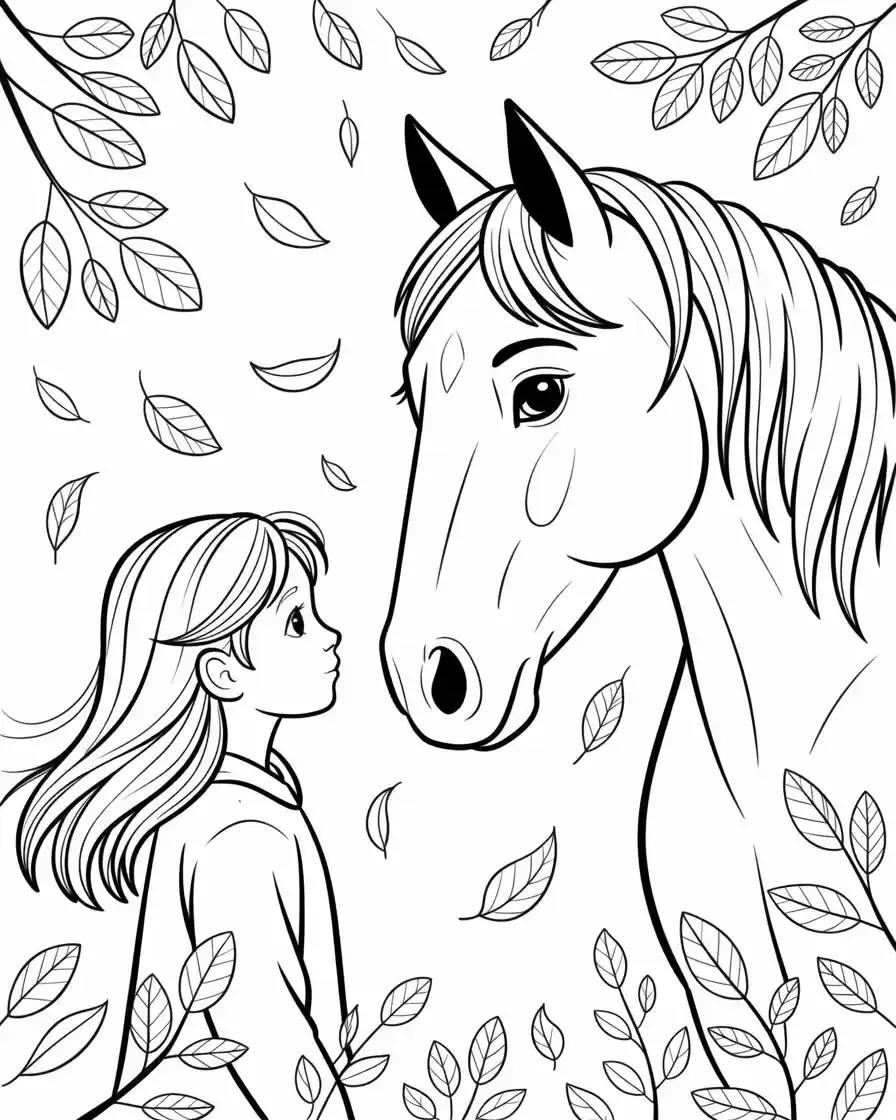 girl and horse autumn coloring