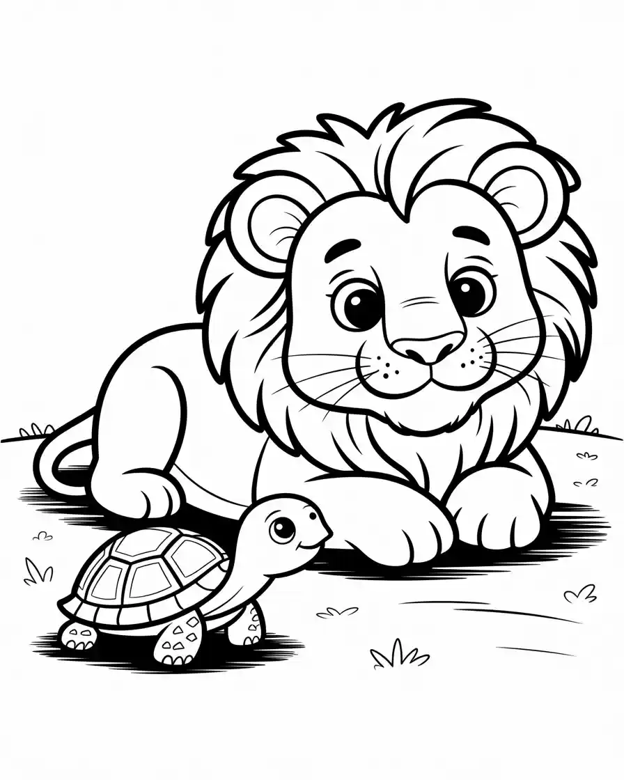 lion and turtle friendship coloring page