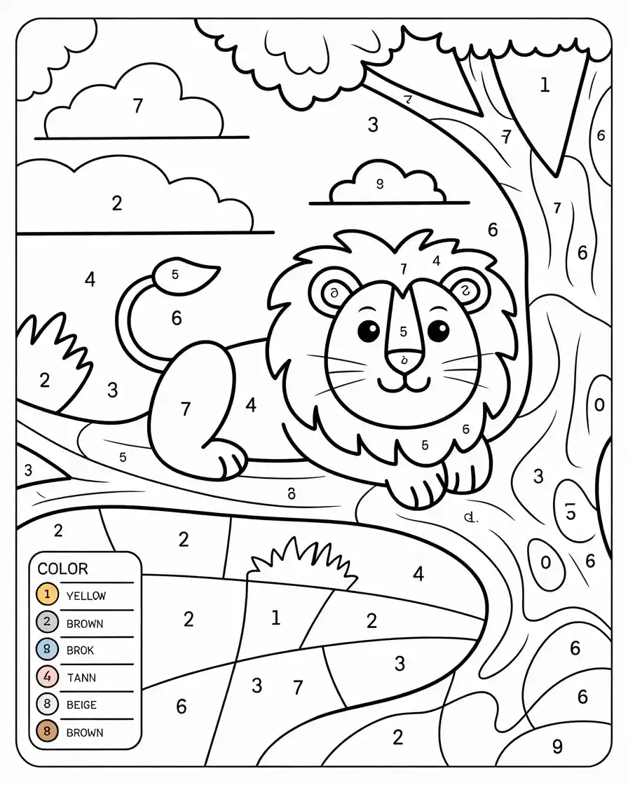 lion color by number coloring pages