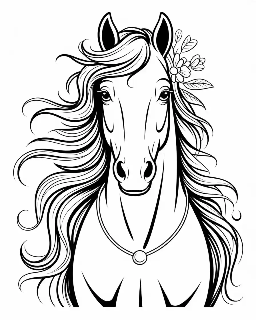 majestic horse portrait with flowing mane coloring page