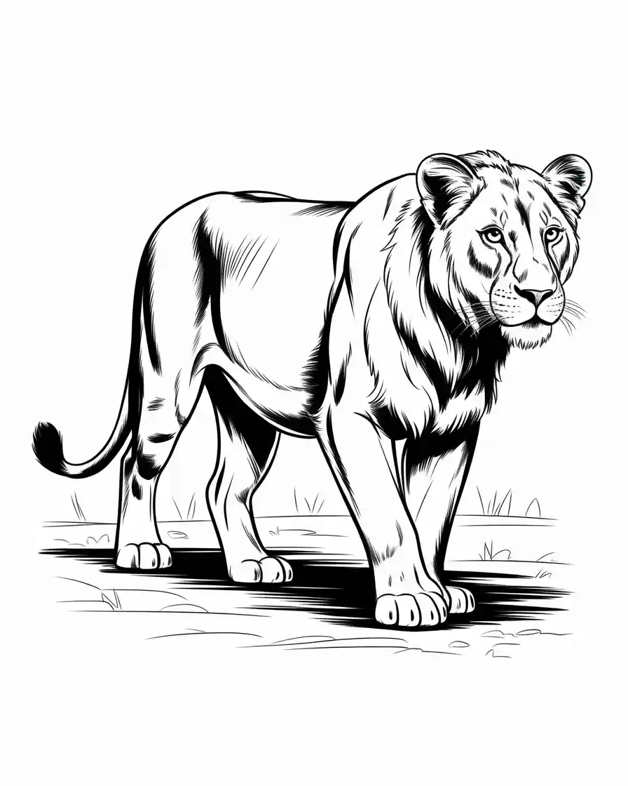 realistic lioness walking coloring pages