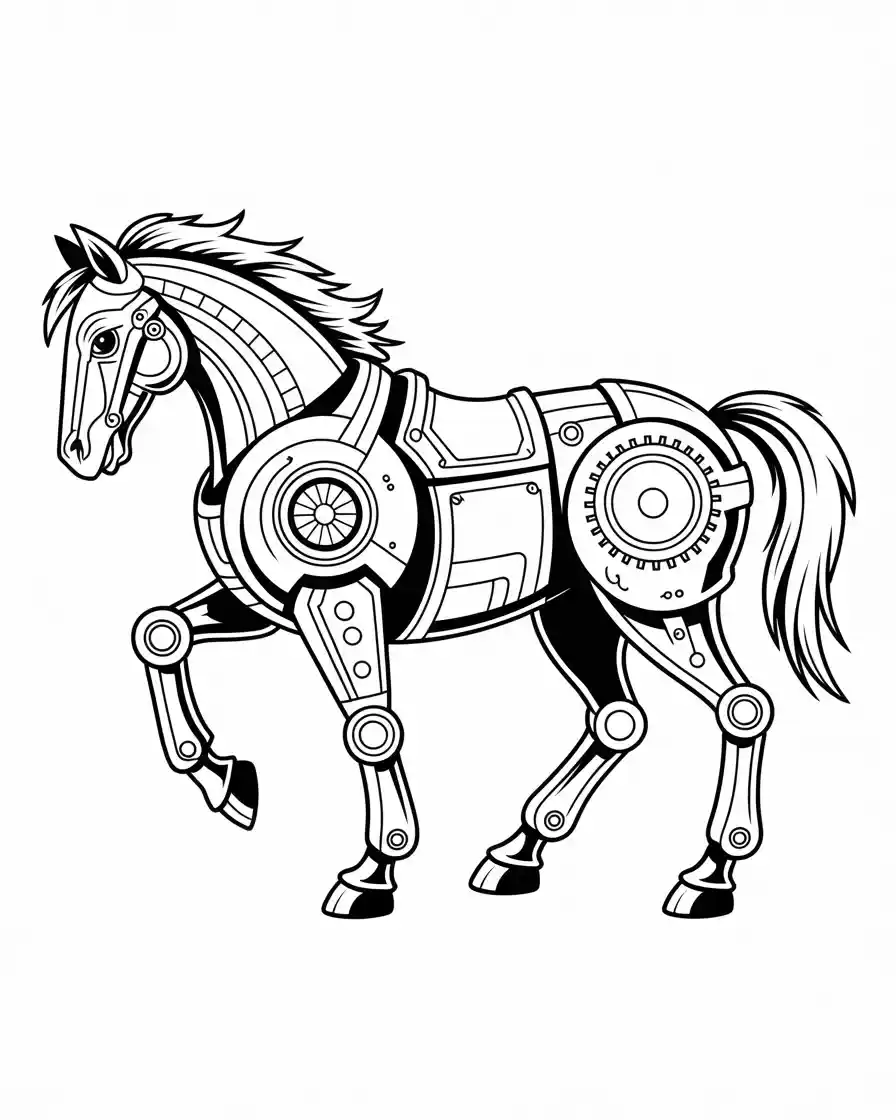 steampunk mechanical horse coloring desigh