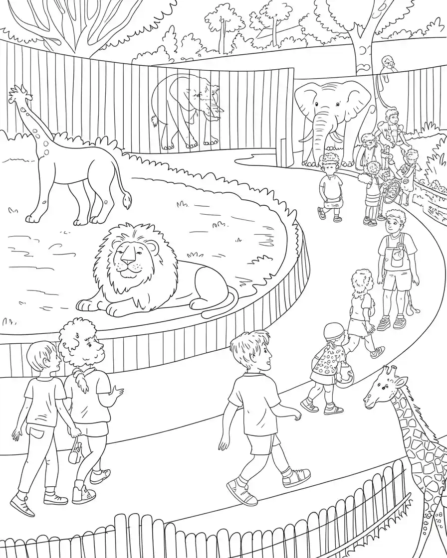 zoo animals and families coloring page