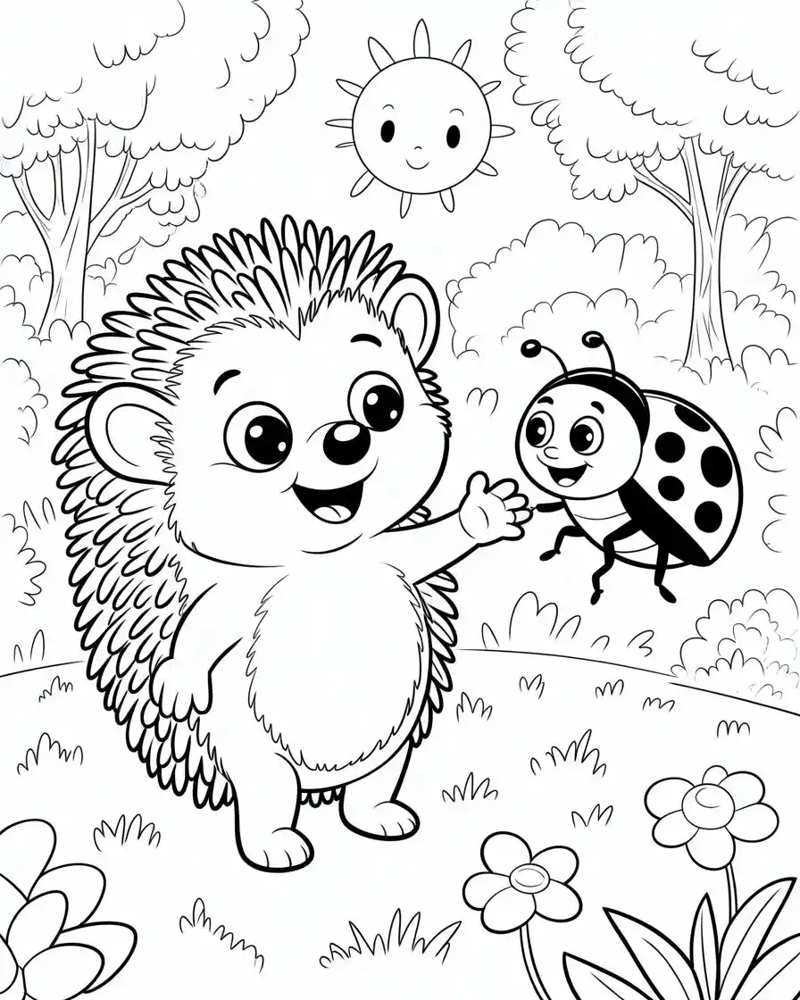 baby hedgehog with ladybug coloring page 