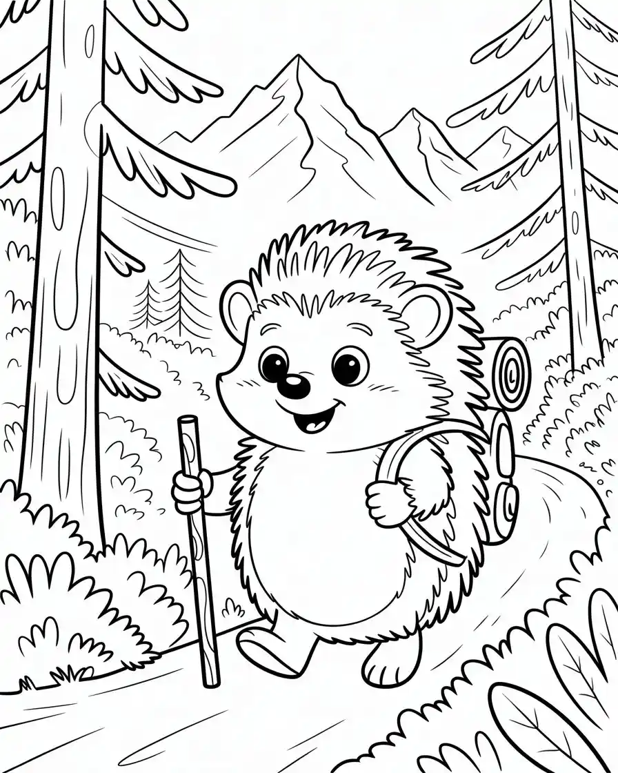 backpacking hedgehog coloring page