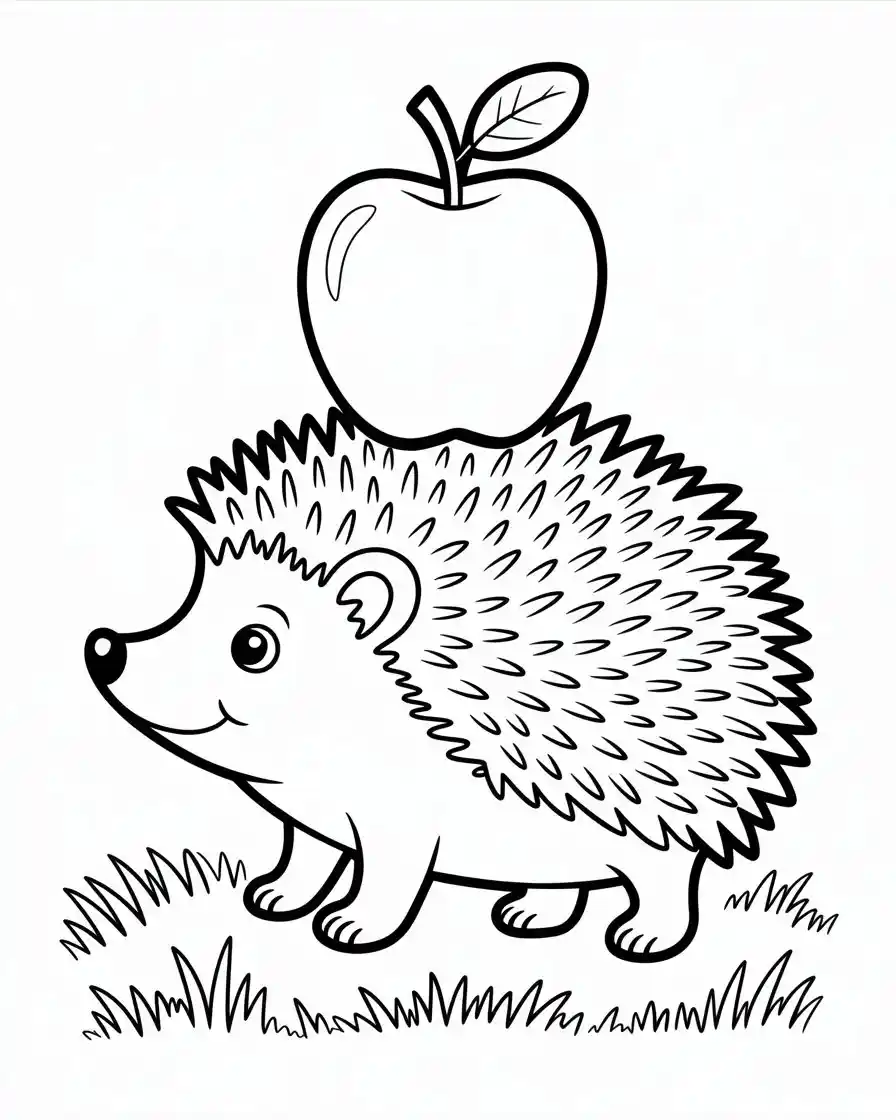 hedgehog with apple coloring page