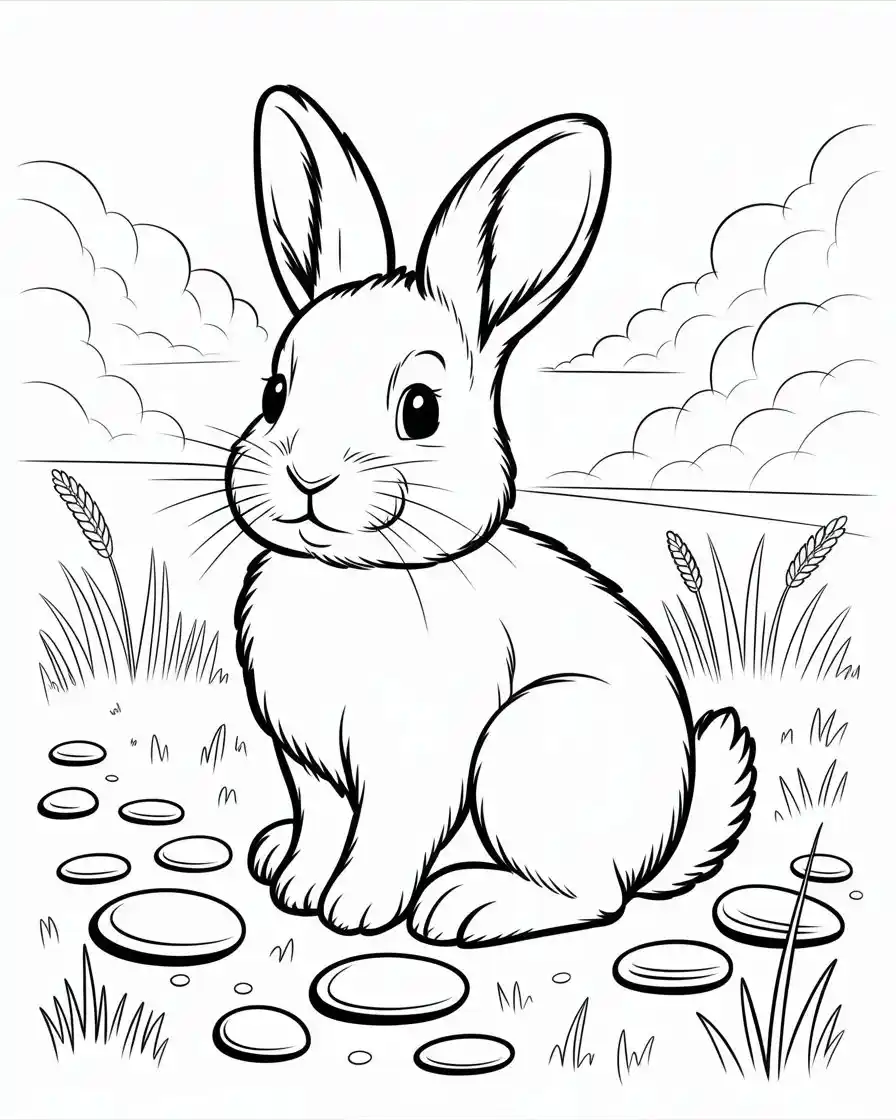 baby rabbit in the wilderness coloring page 1