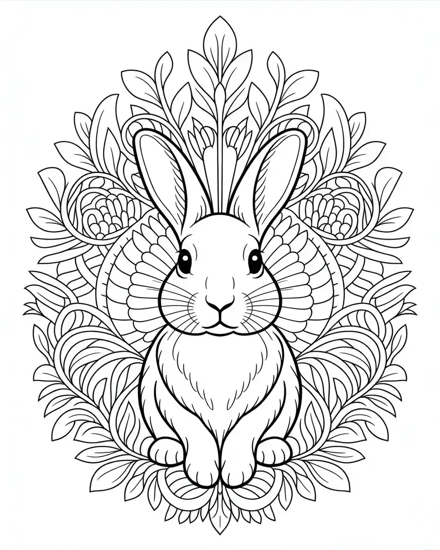 complex rabbit mandala coloring page 1