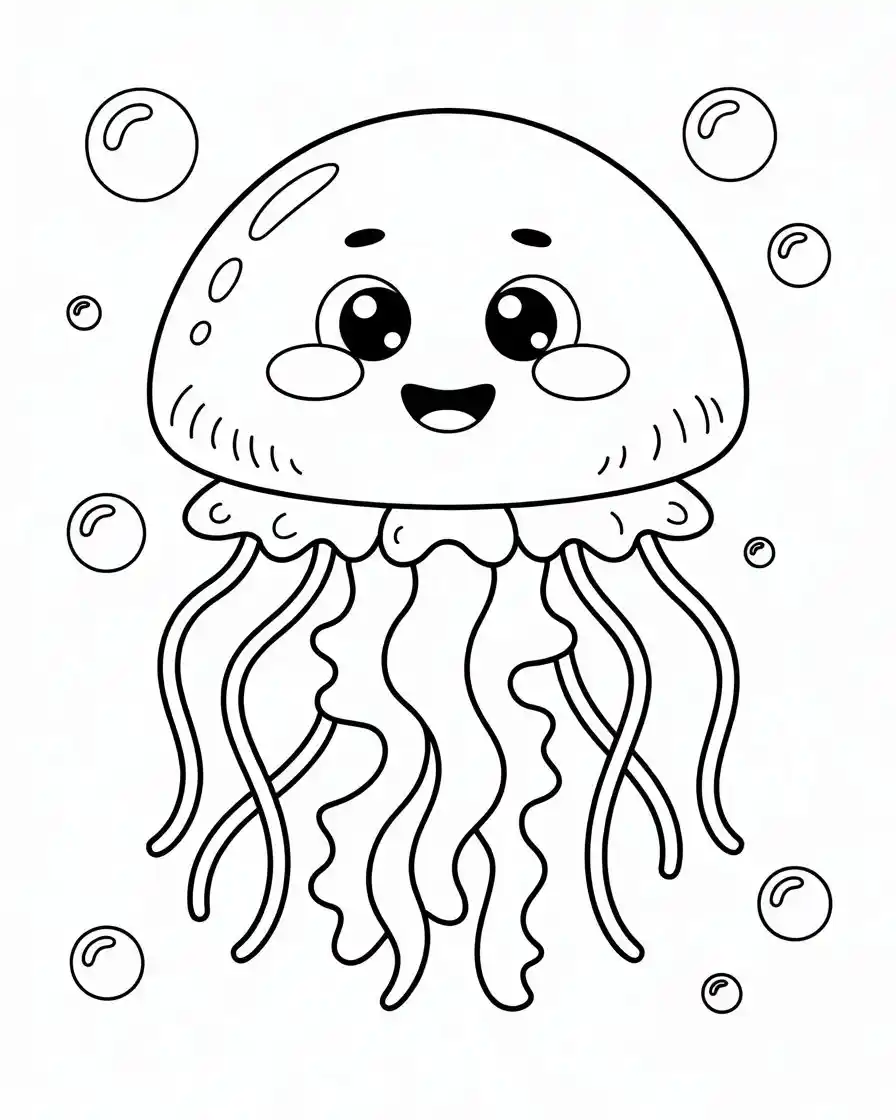 cute smiling jellyfish coloring page