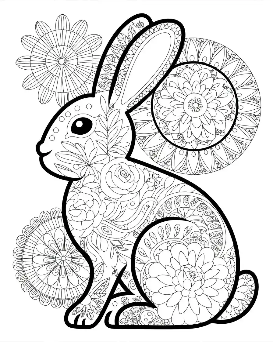floral rabbit for coloring page