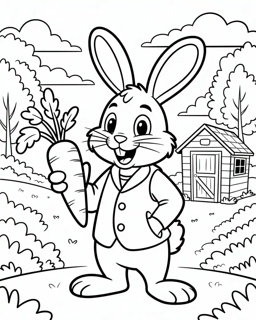 peter rabbit holding carrot coloring