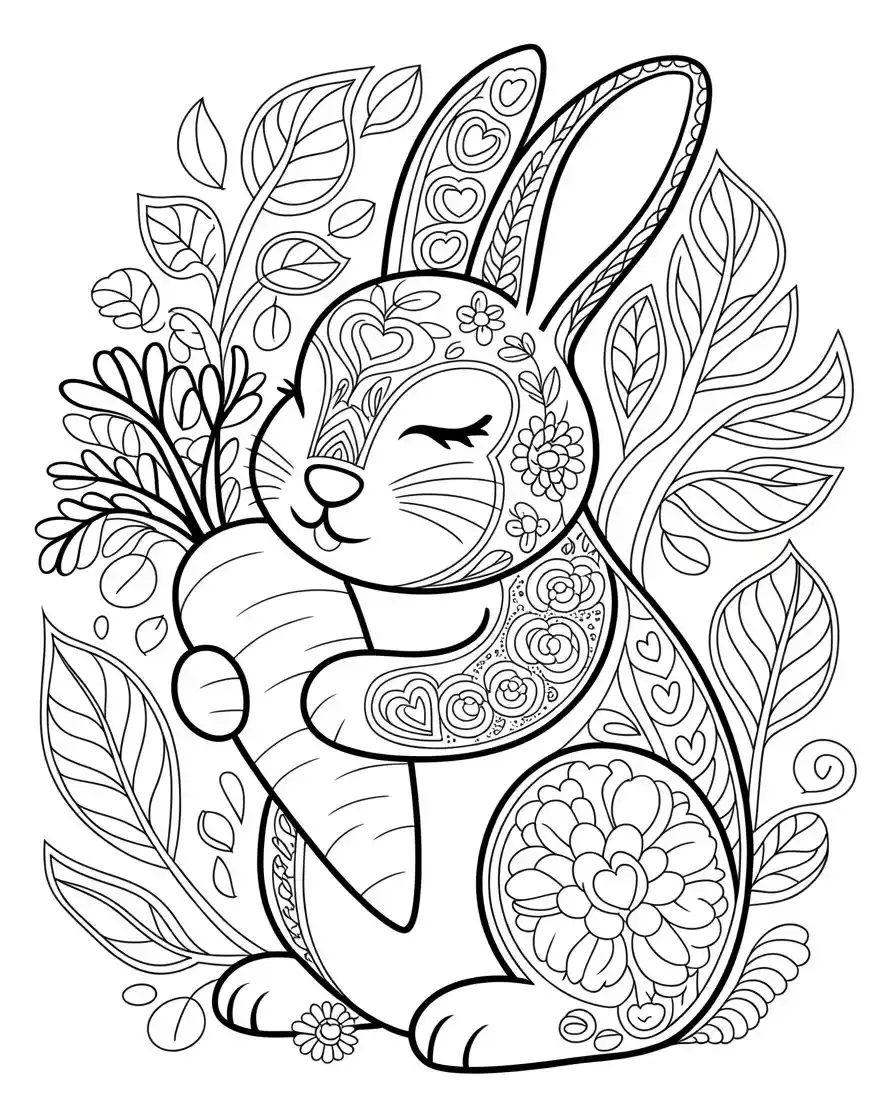rabbit mandala hugging carrot coloring page