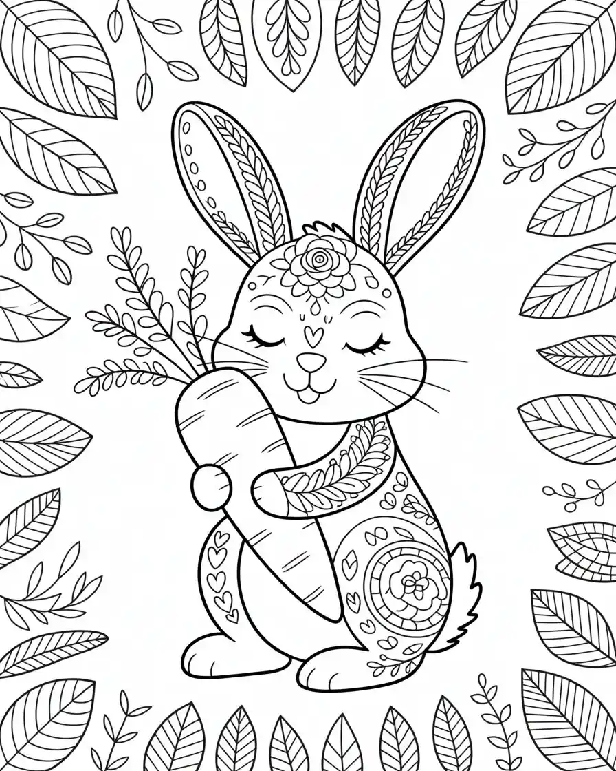 rabbit mandala hugging carrot coloring