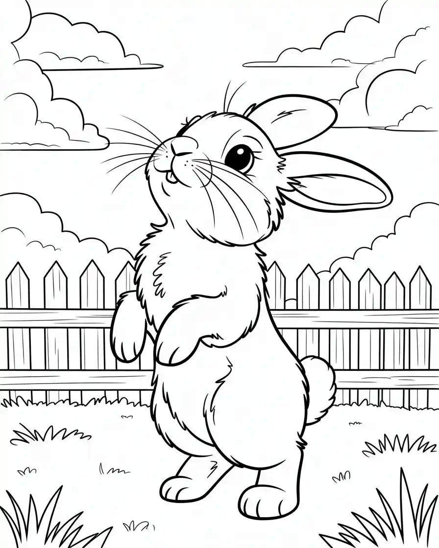 rabbit standing on hind legs coloring sheet 1