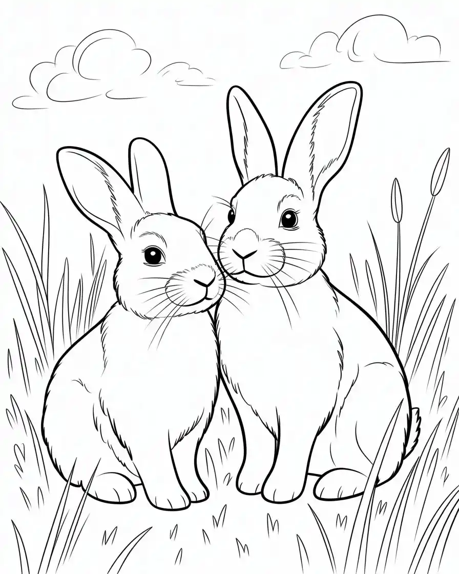 two rabbits standing in grass coloring 1